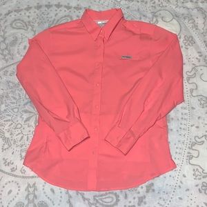 Columbia Performance Fishing Gear Snap Button Long Sleeve Shirt Pink Sz L